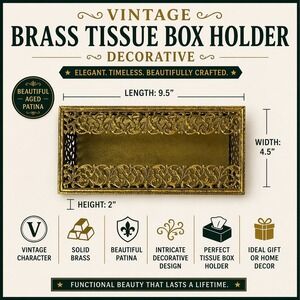 Vintage Gold Filigree Tissue Box Cover Hollywood Regency Ornate Metal Holder